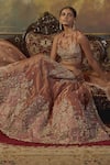 Buy_Aangan by Parul_Gold Organza Satin Embroidered Floral Round Neck Bridal Lehenga Set  _Online_at_Aza_Fashions