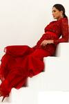 Akanksha Mago_Red Organza, Net Lining Cotton Floral, Carmine Embellished Jacket And Gharara Set _Online_at_Aza_Fashions