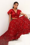 Akanksha Mago_Red Net Organza Satin Floral, Sequin V Bela Embellished Lehenga And Crop Top Set _Online_at_Aza_Fashions