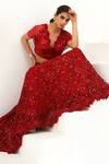 Buy_Akanksha Mago_Red Net Organza Satin Floral, Sequin V Bela Embellished Lehenga And Crop Top Set _Online_at_Aza_Fashions