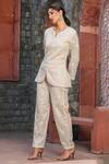 Buy_Akanksha Mago_Ivory Net, Italian Satin Floral, Pearl Dione Embellished Jacket And Pant Set _at_Aza_Fashions
