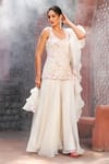 Shop_Akanksha Mago_Ivory Shantoon, Net Organza Crystal, Floral, Ayla Embroidered Kurta Lehenga Set _at_Aza_Fashions