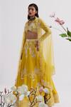 Shop_Vaishali Agarwal_Yellow Blouse Dupion Silk Embroidery Pearl V Neck Floral Lehenga Set _at_Aza_Fashions