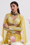 Buy_Vaishali Agarwal_Yellow Blouse Dupion Silk Embroidery Pearl V Neck Floral Lehenga Set _Online_at_Aza_Fashions