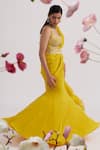 Shop Vaishali Agarwal Yellow Blouse Semi Raw Silk, Saree Georgette Sequin, Pre-draped Fishcut With at Aza Fashions Shop_Vaishali Agarwal_Yellow Blouse Semi Raw Silk, Saree Georgette Sequin, Pre-draped Fishcut With _at_Aza_Fashions