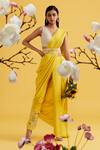 Buy_Vaishali Agarwal_Yellow Drape Habutai Silk Embroidered Pearl Pre-pleated Pant Saree With Blouse _at_Aza_Fashions