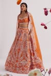 Buy_Vaishali Agarwal_Orange Raw Silk Embroidered Pearl Cutwork Square Neck Floral Bridal Lehenga Set _at_Aza_Fashions