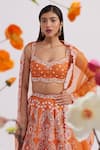 Shop_Vaishali Agarwal_Orange Raw Silk Embroidered Pearl Cutwork Square Neck Floral Bridal Lehenga Set _at_Aza_Fashions