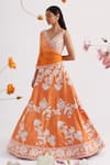 Shop_Vaishali Agarwal_Orange Dupatta Organza, Lehenga And Blouse Raw Silk Floral V Embroidered Set _at_Aza_Fashions