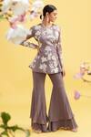 Shop_Vaishali Agarwal_Grey Kurta , Pants Satin Floral Embroidered And Sharara Set _at_Aza_Fashions