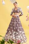 Buy_Vaishali Agarwal_Grey Raw Silk Embroidery Floral Leaf Neck Lehenga And Blouse Set _at_Aza_Fashions