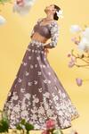 Shop_Vaishali Agarwal_Grey Raw Silk Embroidery Floral Leaf Neck Lehenga And Blouse Set _at_Aza_Fashions