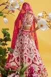 Buy_Vaishali Agarwal_Fuchsia Raw Silk Applique And Hand Work Pearl Leaf Wildflower Bridal Lehenga Set _at_Aza_Fashions