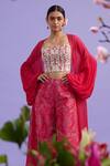 Buy_Vaishali Agarwal_Fuchsia Corset Organza, Jacket Georgette, Pants Semi Balloon Sleeve And Set _at_Aza_Fashions
