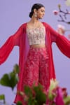 Shop_Vaishali Agarwal_Fuchsia Corset Organza, Jacket Georgette, Pants Semi Balloon Sleeve And Set _at_Aza_Fashions