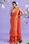 Buy_Vaishali Agarwal_Orange Blouse Raw Silk Embroidery Floral Round Ruffle Pre-draped Saree With_at_Aza_Fashions