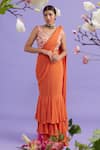 Buy_Vaishali Agarwal_Orange Blouse Raw Silk Embroidery Floral Round Ruffle Pre-draped Saree With_Online_at_Aza_Fashions