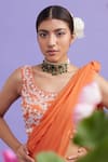 Shop_Vaishali Agarwal_Orange Blouse Raw Silk Embroidery Floral Round Ruffle Pre-draped Saree With_at_Aza_Fashions