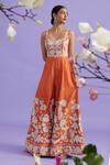 Buy_Vaishali Agarwal_Orange Semi Raw Silk Embroidery Floral Square Neck Jumpsuit _at_Aza_Fashions