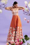 Vaishali Agarwal_Orange Semi Raw Silk Embroidery Floral Square Neck Jumpsuit _Online_at_Aza_Fashions