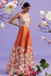 Buy_Vaishali Agarwal_Orange Semi Raw Silk Embroidery Floral Square Neck Jumpsuit _Online_at_Aza_Fashions