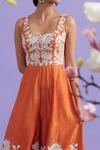 Shop_Vaishali Agarwal_Orange Semi Raw Silk Embroidery Floral Square Neck Jumpsuit _at_Aza_Fashions