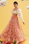 Shop_Vaishali Agarwal_Orange Organza Floral Embroidered Lehenga Set_at_Aza_Fashions