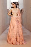 Buy_Sana Barreja_Peach Georgette Printed Magnolia V Neck Farah Lehenga Set _at_Aza_Fashions