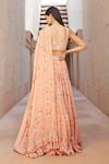 Shop_Sana Barreja_Peach Georgette Printed Magnolia V Neck Farah Lehenga Set _at_Aza_Fashions