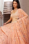 Buy_Sana Barreja_Peach Georgette Printed Magnolia V Neck Farah Lehenga Set _Online_at_Aza_Fashions