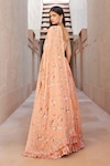 Shop_Sana Barreja_Peach Georgette Printed Magnolia V Neck Farah Lehenga Set _Online_at_Aza_Fashions