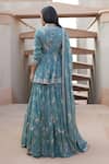 Shop_Sana Barreja_Blue Georgette Magnolia V Neck Amira Printed Peplum Top And Lehenga Set _at_Aza_Fashions