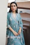 Buy_Sana Barreja_Blue Georgette Magnolia V Neck Amira Printed Peplum Top And Lehenga Set _Online_at_Aza_Fashions
