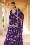 Buy_Sana Barreja_Purple Georgette Magnolia V Neck Nadia Printed Peplum Top And Lehenga Set _at_Aza_Fashions