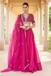 Buy_Sana Barreja_Fuchsia Organza And Georgette Hand Embroidered Floral-paisley Maahira Lehenga Set _at_Aza_Fashions