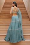 Shop_Sana Barreja_Blue Georgette, Lining Shantoon Floral Motifs V Neck Samia Tiered Lehenga Set_at_Aza_Fashions