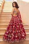 Shop_Sana Barreja_Red Chanderi Silk Printed Magnolia V Neck Aliza Lehenga Set _at_Aza_Fashions