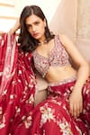 Shop_Sana Barreja_Red Chanderi Silk Printed Magnolia V Neck Aliza Lehenga Set _Online_at_Aza_Fashions