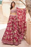 Sana Barreja_Fuchsia Chanderi Silk Printed Floral-paisley Motifs Gulesha Floral Lehenga Set _Online_at_Aza_Fashions