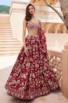 Buy_Sana Barreja_Fuchsia Chanderi Silk Printed Floral-paisley Motifs Gulesha Floral Lehenga Set _Online_at_Aza_Fashions