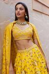 Sana Barreja_Yellow Chanderi Silk Rubamni Floral Print Lehenga Set_Online_at_Aza_Fashions