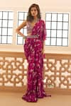 Buy_Sana Barreja_Fuchsia Georgette Printed Magnolia V Zoya Ruffle Pre-draped Saree Set  _at_Aza_Fashions