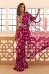 Sana Barreja_Fuchsia Georgette Printed Magnolia V Zoya Ruffle Pre-draped Saree Set  _Online_at_Aza_Fashions