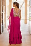 Shop_Sana Barreja_Fuchsia Silk Chiffon Hand Irfat Pre-draped Saree With Blouse  _at_Aza_Fashions