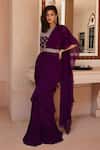 Sana Barreja_Purple Silk Chiffon Midha Pre-draped Saree With Blouse_Online_at_Aza_Fashions