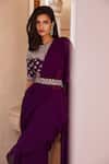 Buy_Sana Barreja_Purple Silk Chiffon Midha Pre-draped Saree With Blouse_Online_at_Aza_Fashions