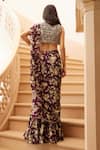 Shop_Sana Barreja_Purple Georgette, Lining Shantoon Feroza Printed Pre-draped Saree With Blouse _at_Aza_Fashions