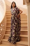 Sana Barreja_Purple Georgette, Lining Shantoon Feroza Printed Pre-draped Saree With Blouse _Online_at_Aza_Fashions