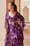 Buy_Sana Barreja_Purple Georgette Magnolia V Neck Farisha Printed Ruffle Pre-draped Saree Set_Online_at_Aza_Fashions