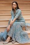 Shop_Sana Barreja_Blue Net Hand Embroidered Floral-paisley Shahana Jacket Gharara Set For Women_Online_at_Aza_Fashions